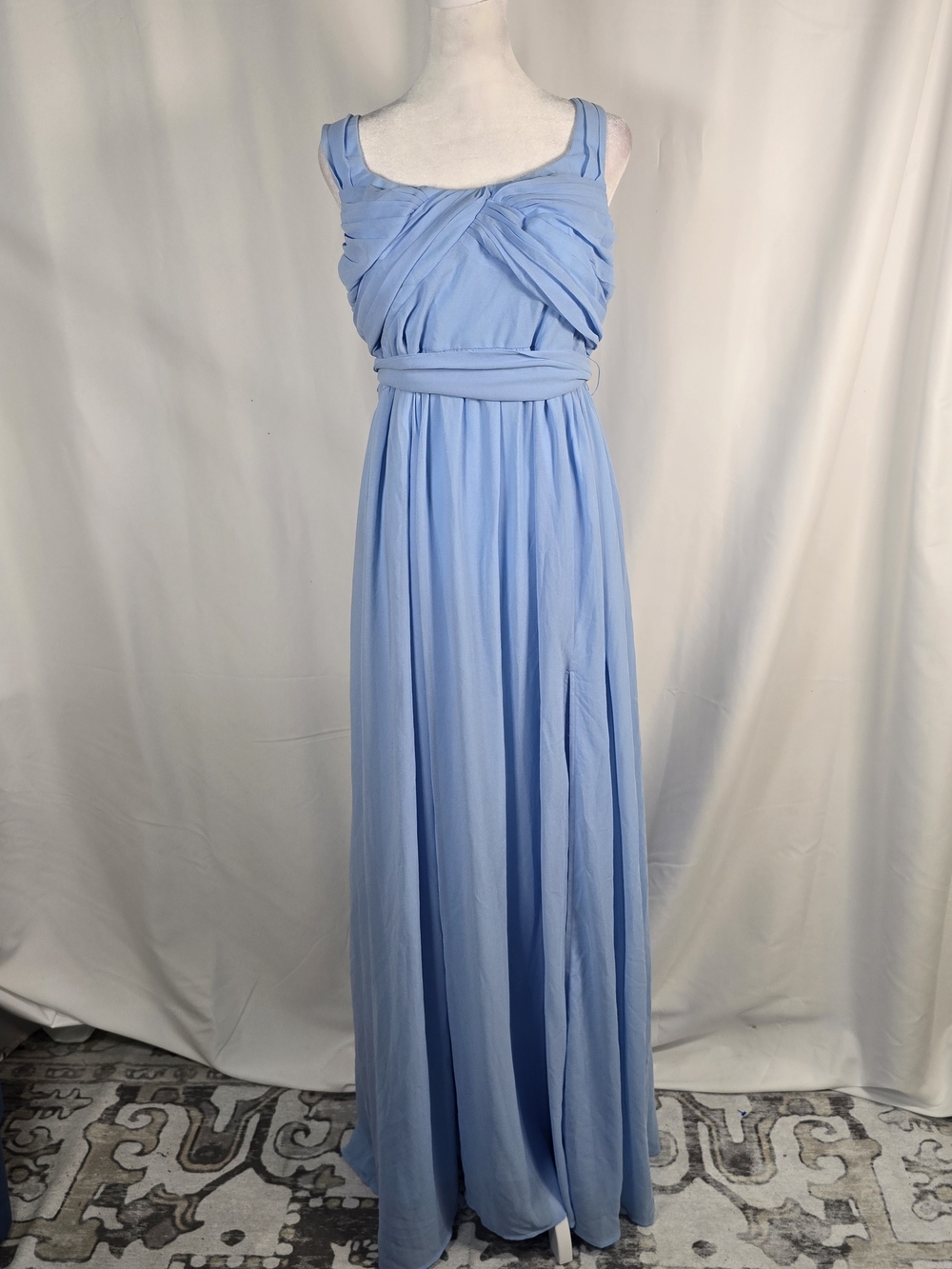 Lulus Sensational Moment Lt Blue Chiffon Maxi Dress Size XL Sleeveless Formal